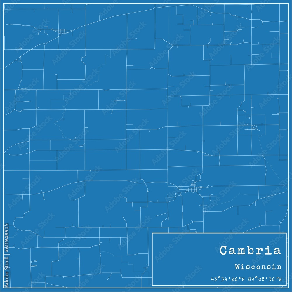 Blueprint US city map of Cambria, Wisconsin. Blueprint US city map of Cambria, Wisconsin.