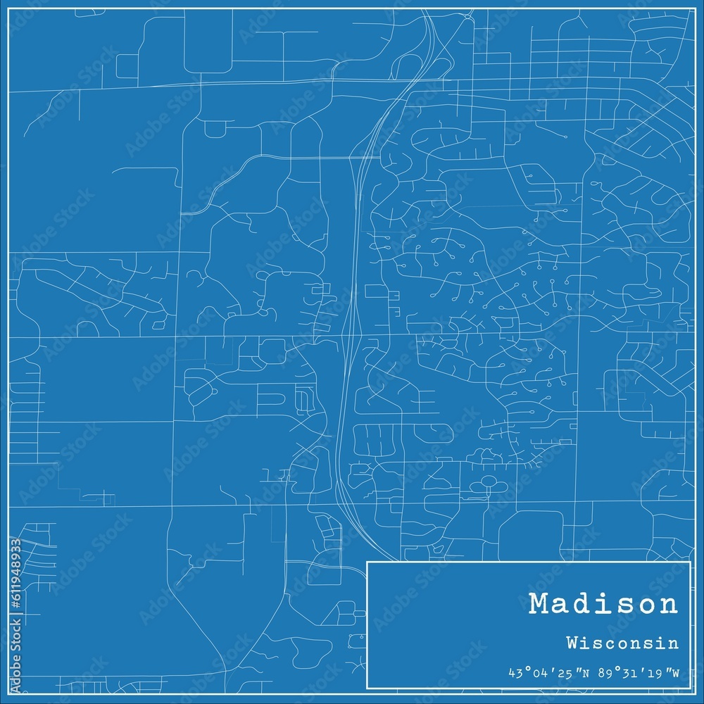 Blueprint US city map of Madison, Wisconsin.