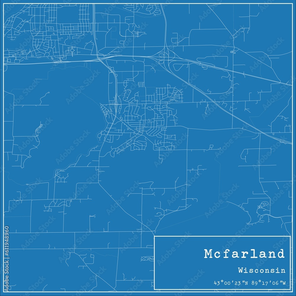 Fototapeta Blueprint US city map of Mcfarland, Wisconsin.