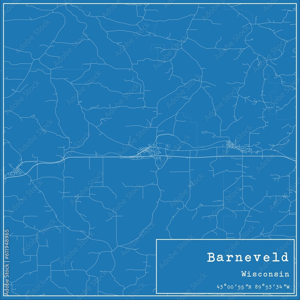 Blueprint US city map of Barneveld, Wisconsin.
