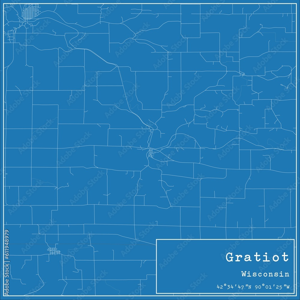 Obraz premium Blueprint US city map of Gratiot, Wisconsin.