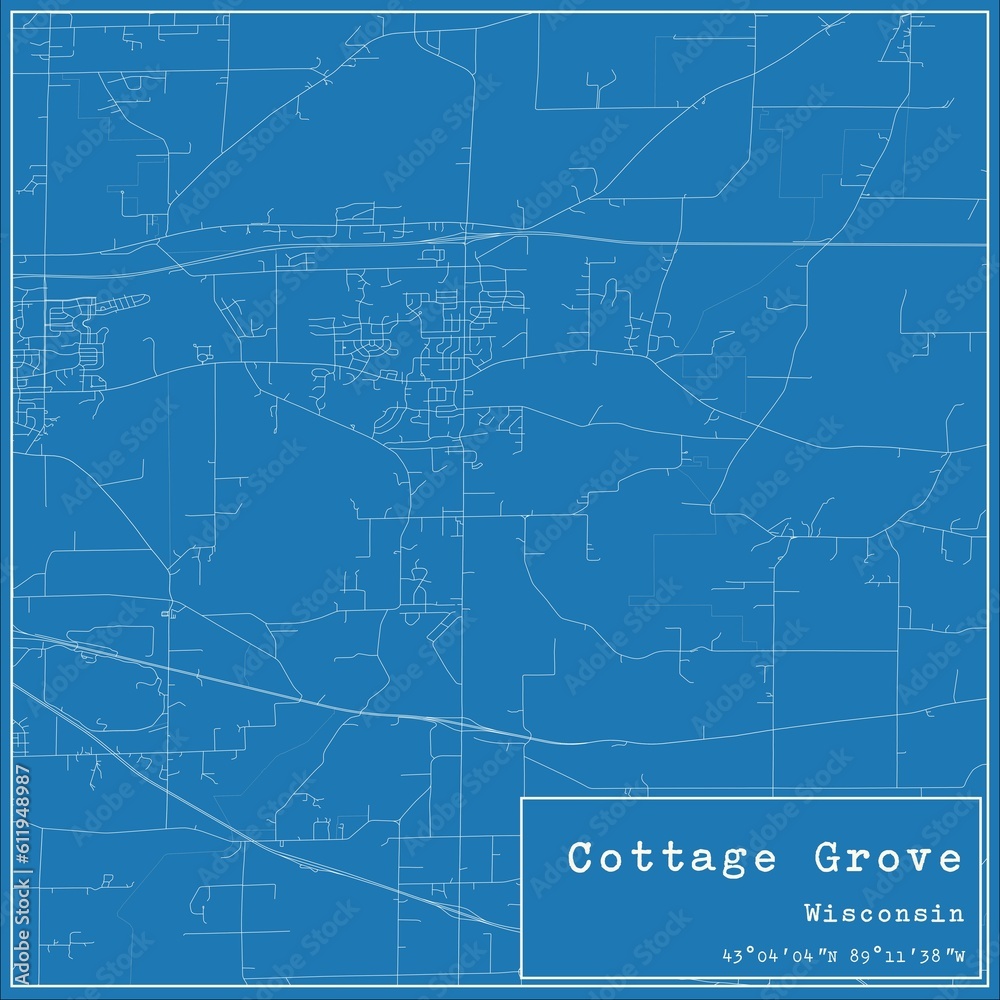 Blueprint US city map of Cottage Grove, Wisconsin.