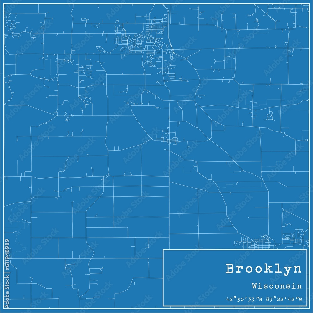 Blueprint US city map of Brooklyn, Wisconsin.