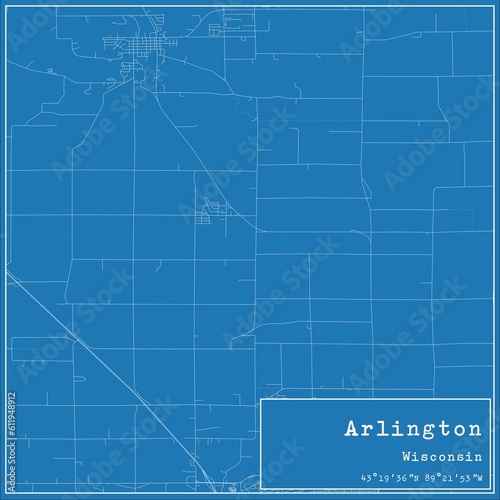 Blueprint US city map of Arlington, Wisconsin.