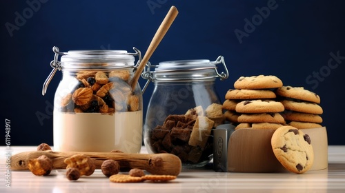 Fotografia milk and cookies, some cookies in jar - generative AI