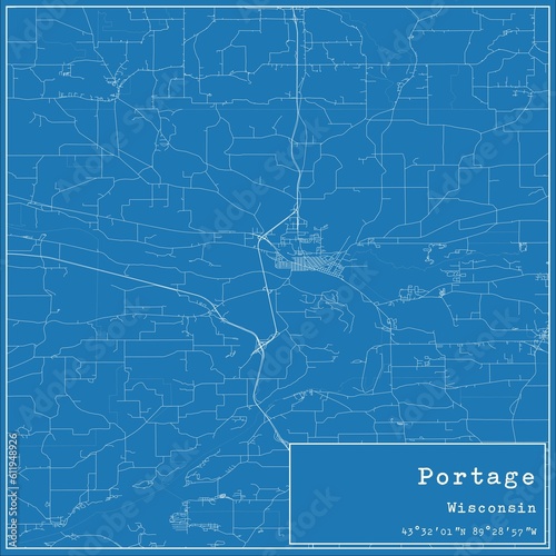 Fotografija Blueprint US city map of Portage, Wisconsin.