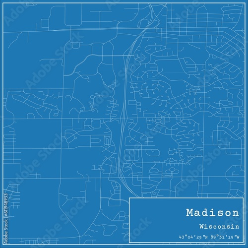 Blueprint US city map of Madison, Wisconsin.