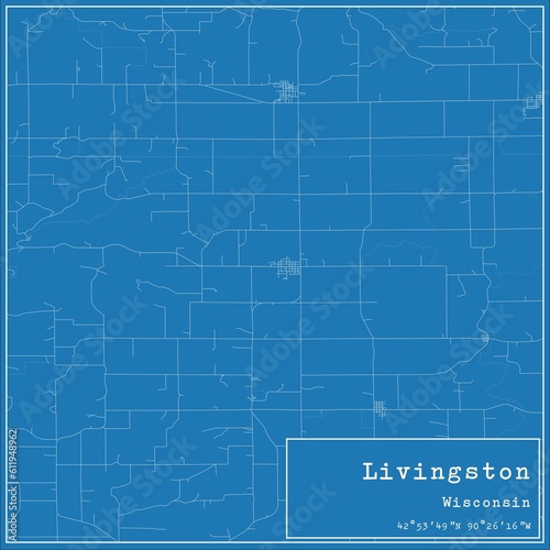 Blueprint US city map of Livingston  Wisconsin.