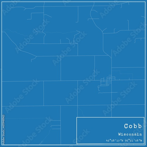 Blueprint US city map of Cobb, Wisconsin.