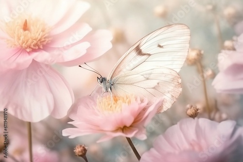 butterfly on pink flowers.  © D