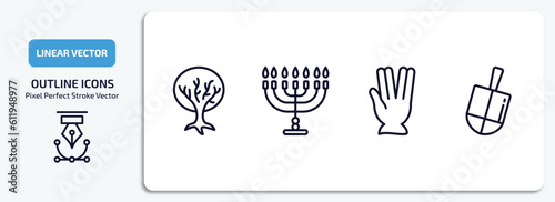 religion outline icons set. religion thin line icons pack included tree of life, jewish candles, ohr, dreidel vector. photo