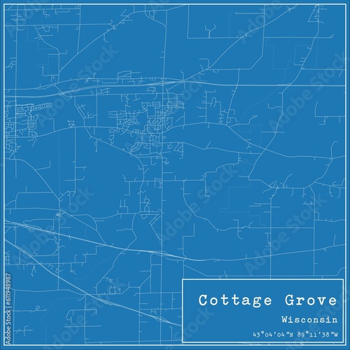 Blueprint US city map of Cottage Grove, Wisconsin.