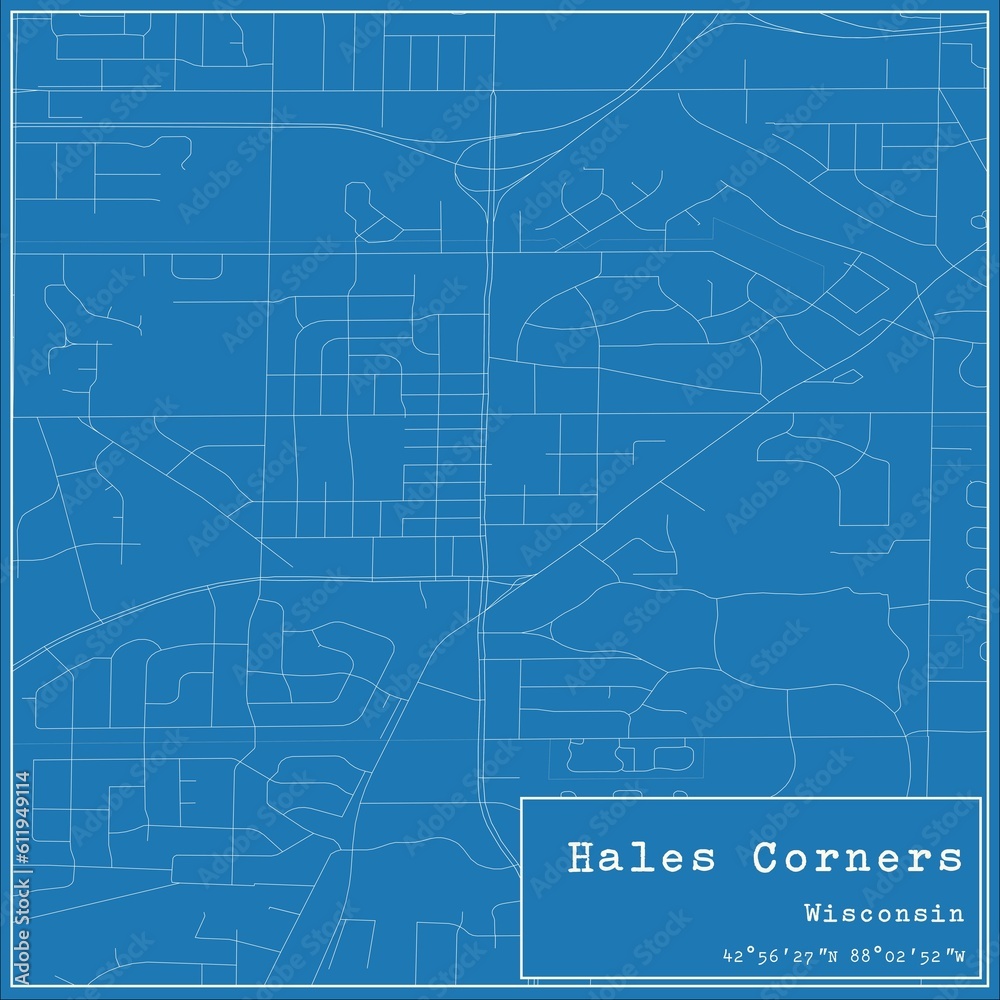 Obraz premium Blueprint US city map of Hales Corners, Wisconsin.