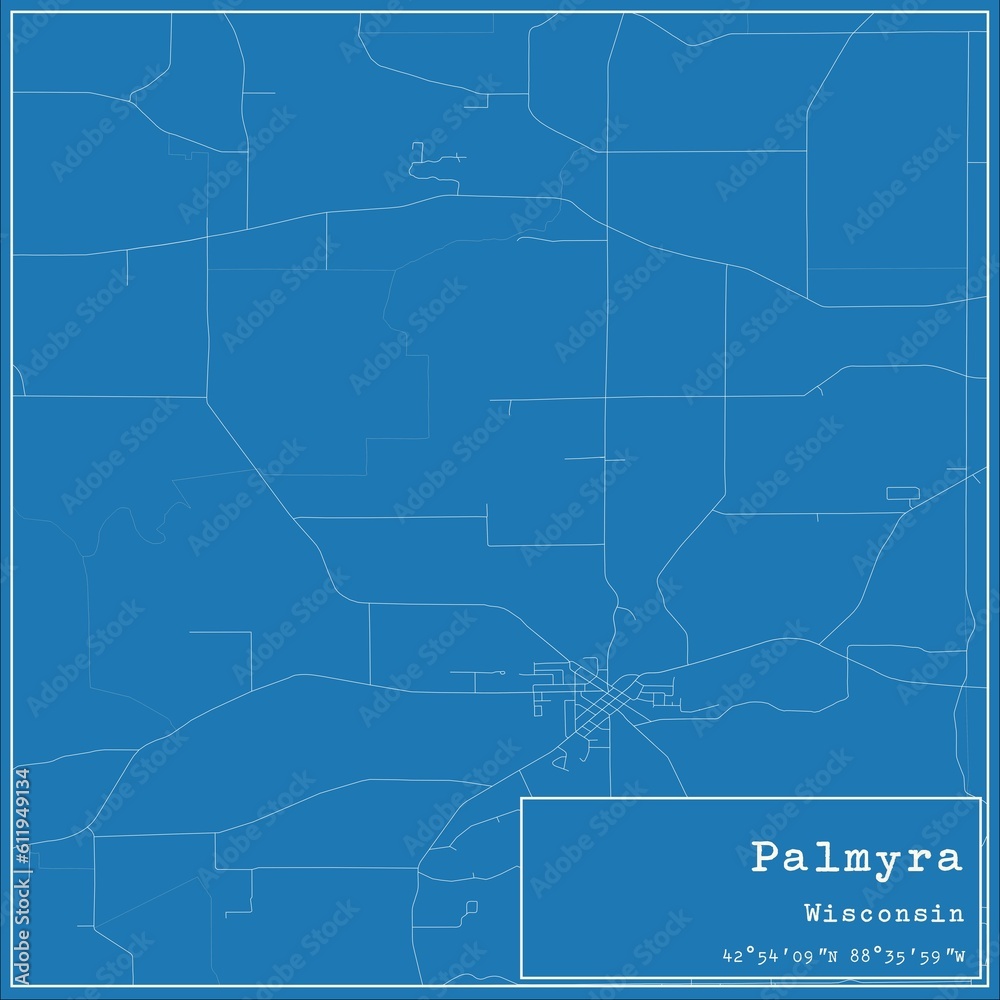 Blueprint US city map of Palmyra, Wisconsin.