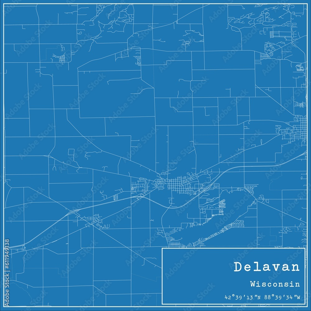 Fototapeta premium Blueprint US city map of Delavan, Wisconsin.