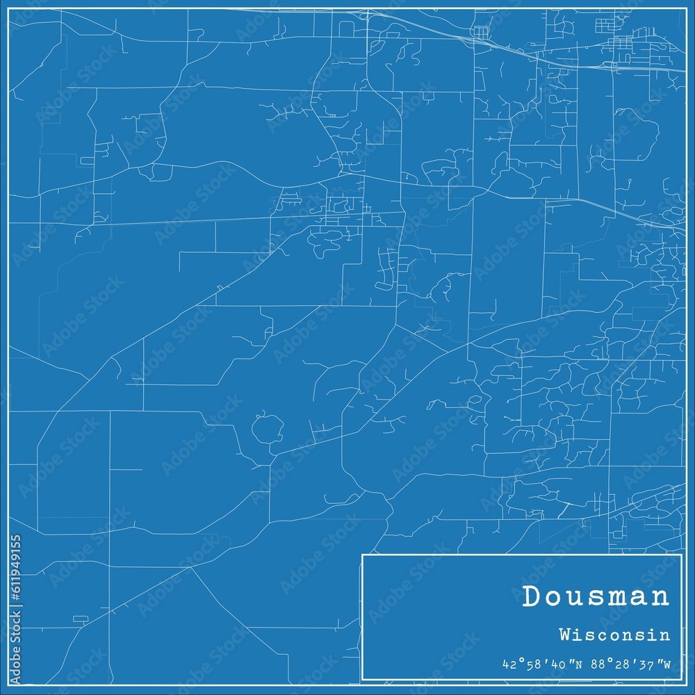 Blueprint US city map of Dousman, Wisconsin.