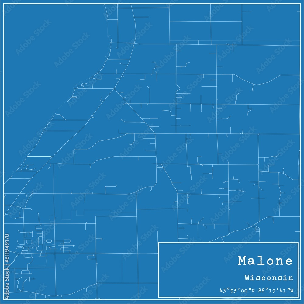 Fototapeta premium Blueprint US city map of Malone, Wisconsin.