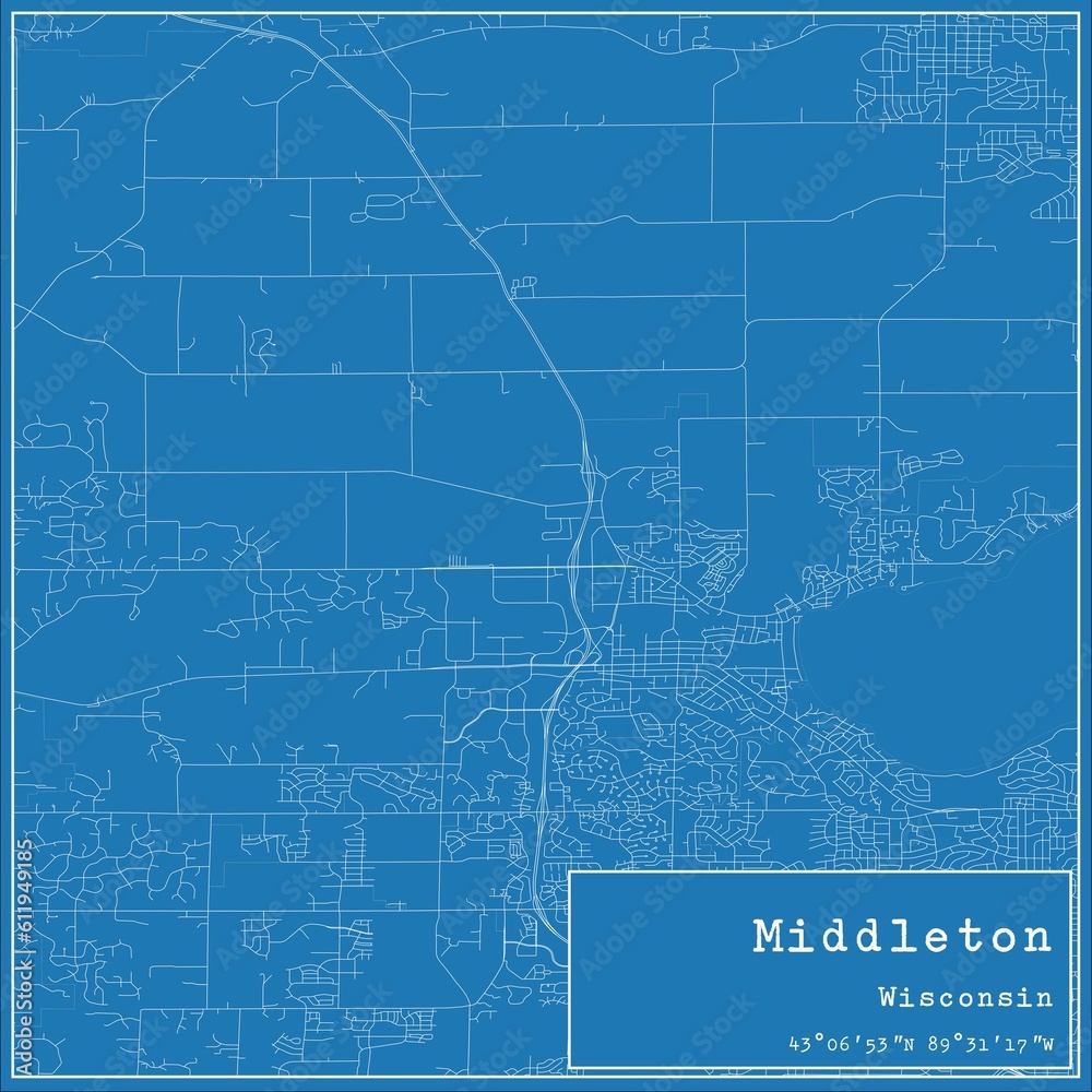 Blueprint US city map of Middleton, Wisconsin.