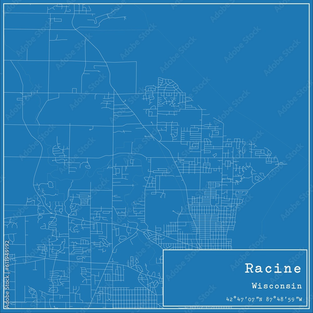 Fototapeta premium Blueprint US city map of Racine, Wisconsin.