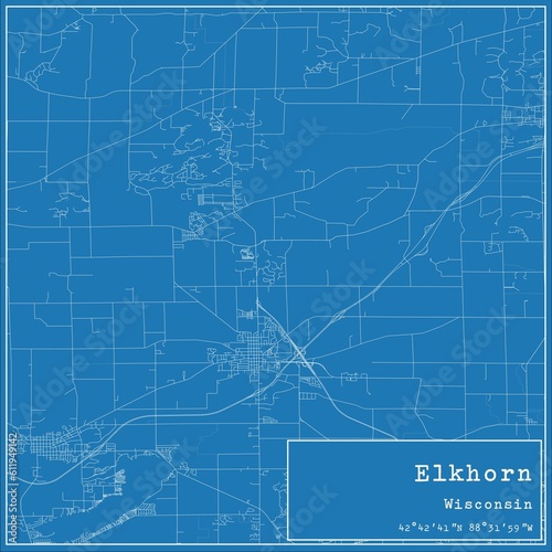 Blueprint US city map of Elkhorn, Wisconsin.