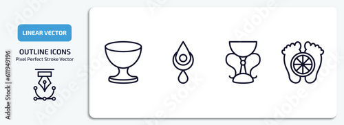 religion outline icons set. religion thin line icons pack included laver of washing, bindi, holy chalice, feet vector.