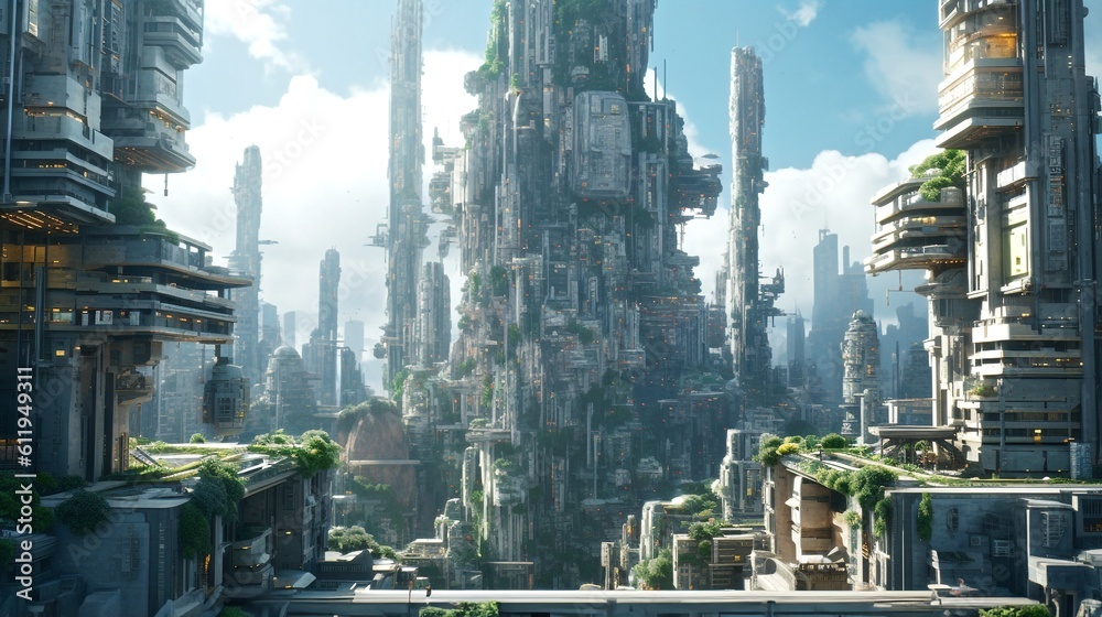 futuristic skyscraper jungle city generative ai