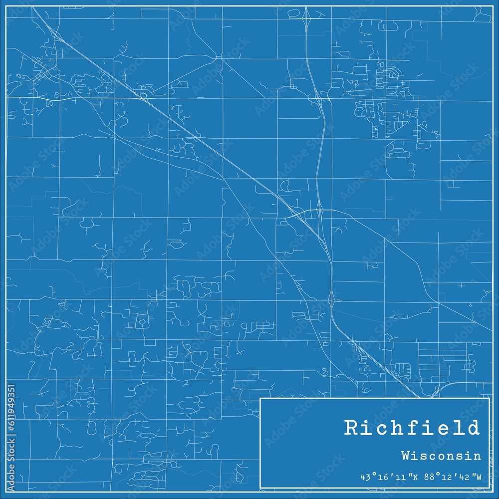 Blueprint US city map of Richfield, Wisconsin.