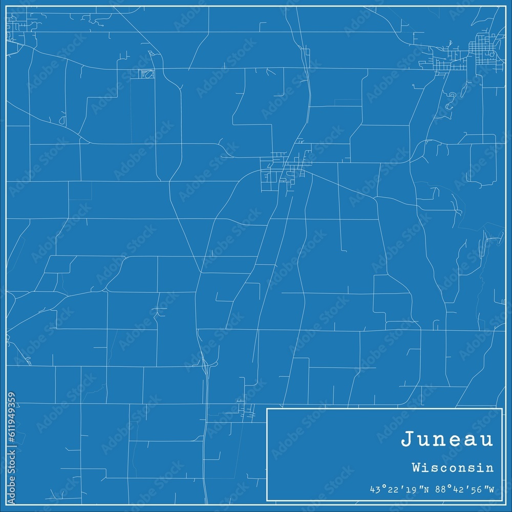 Fototapeta premium Blueprint US city map of Juneau, Wisconsin.