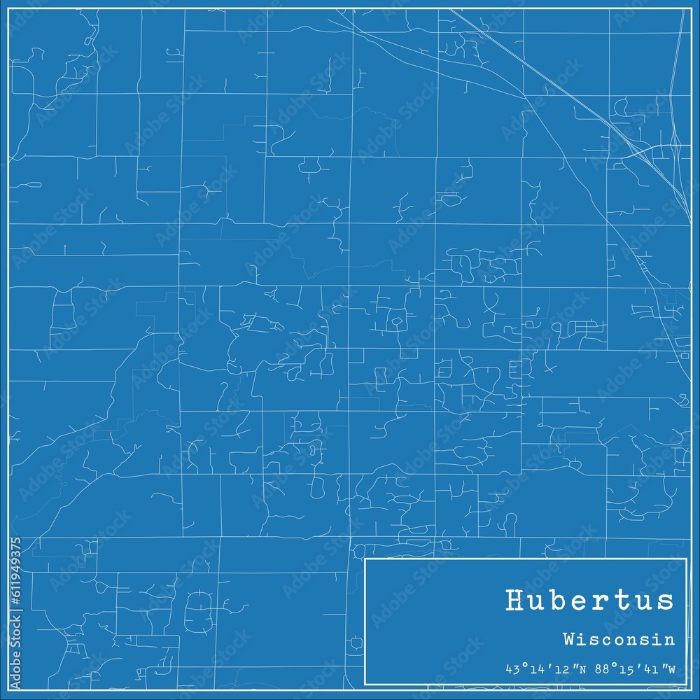 Blueprint US city map of Hubertus, Wisconsin.