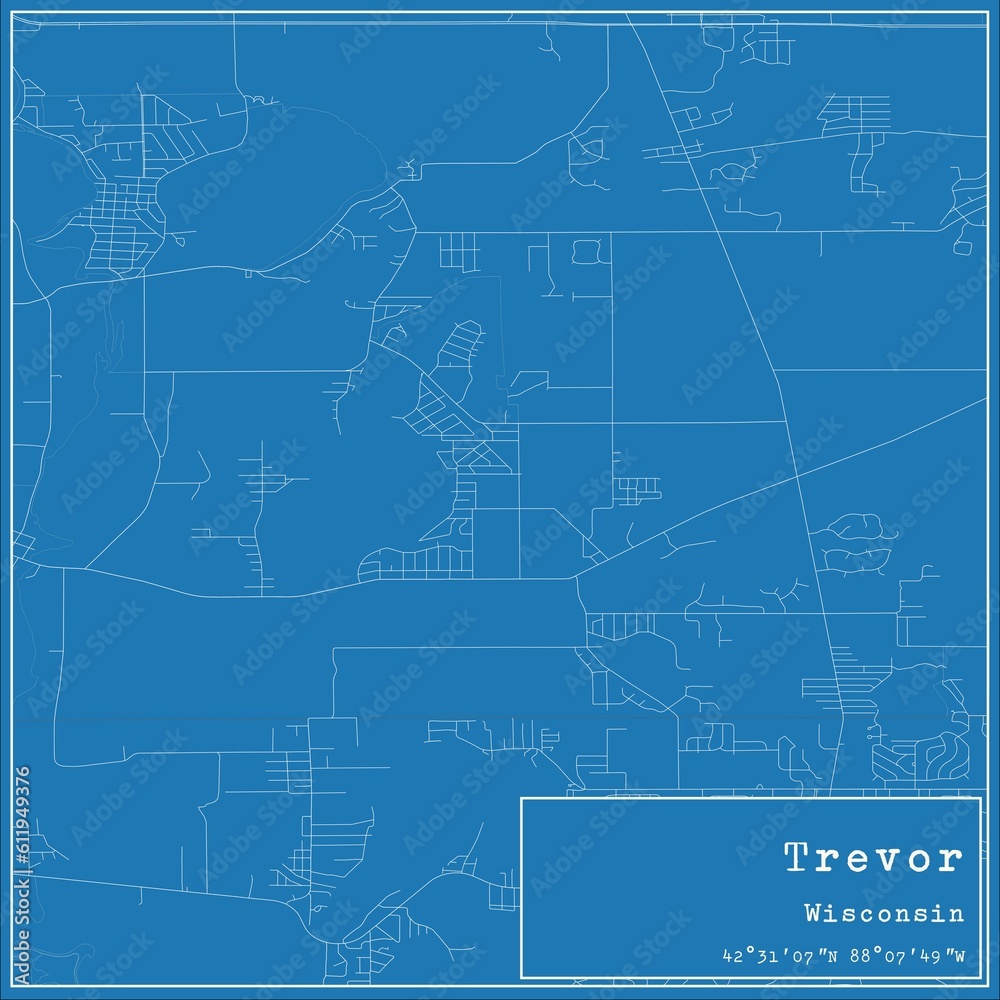 Blueprint US city map of Trevor, Wisconsin.