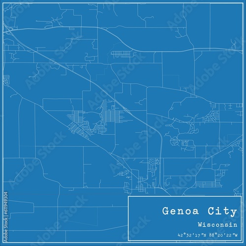 Blueprint US city map of Genoa City, Wisconsin. photo