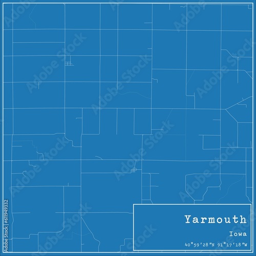 Blueprint US city map of Yarmouth, Iowa.