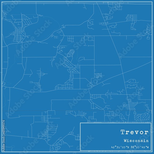 Blueprint US city map of Trevor, Wisconsin. photo