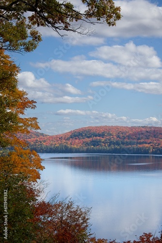 autumn landscape with fall colours around lake