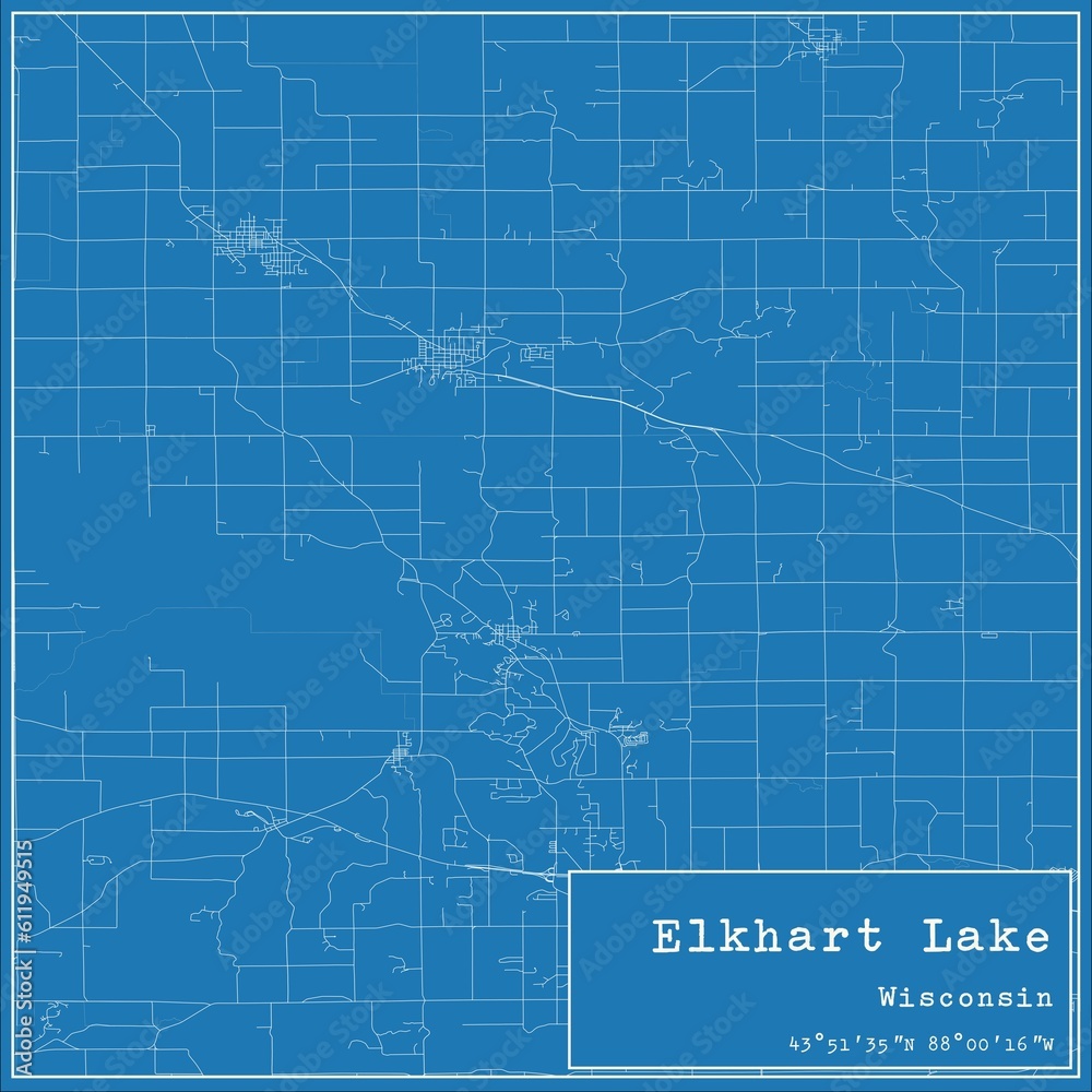 Blueprint US city map of Elkhart Lake, Wisconsin.