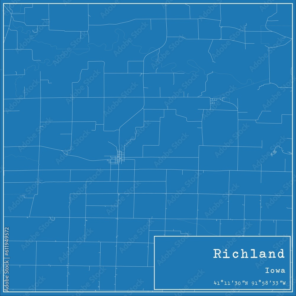 Blueprint US city map of Richland, Iowa.