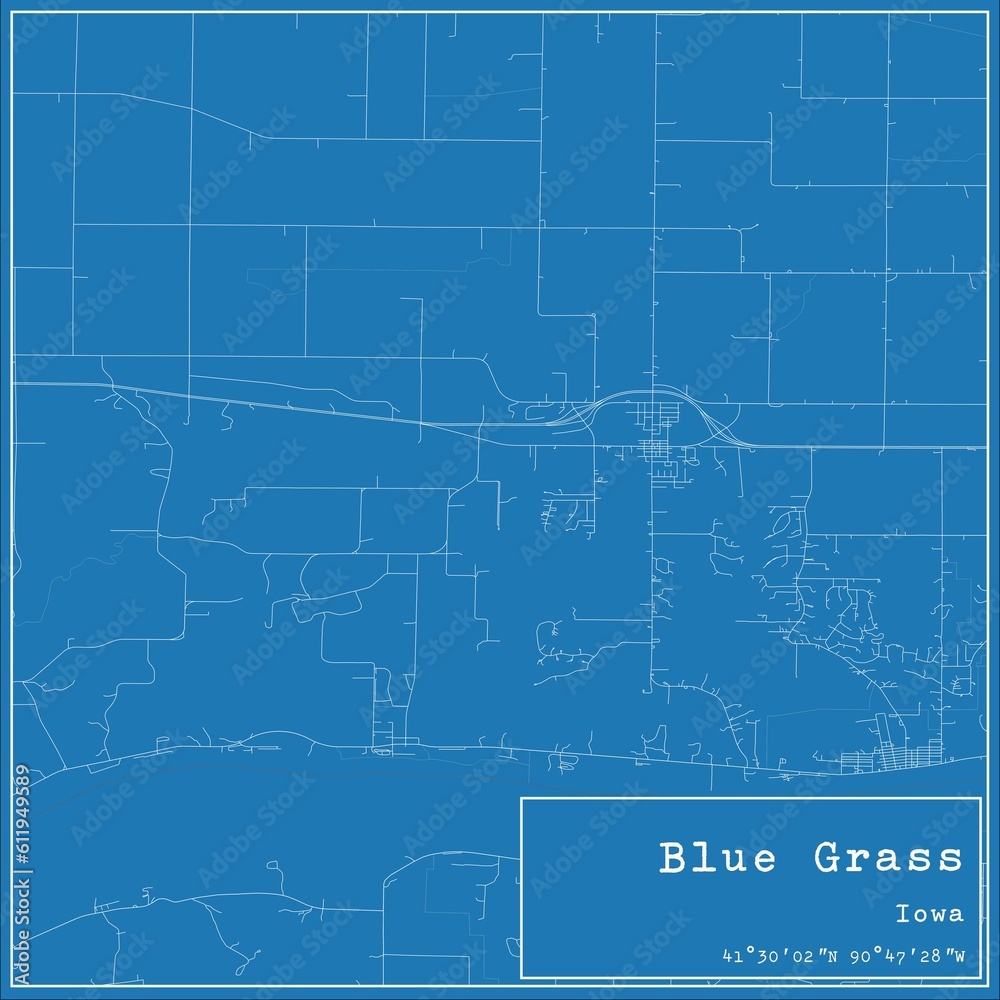 Blueprint US city map of Blue Grass, Iowa.
