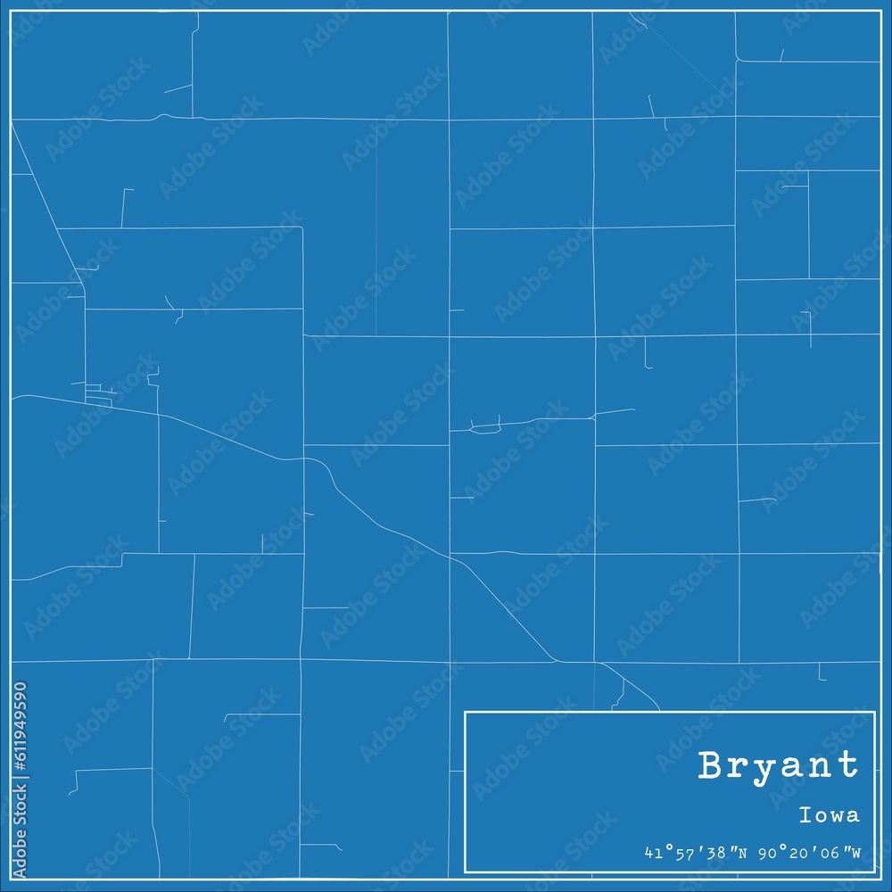 Fototapeta premium Blueprint US city map of Bryant, Iowa.