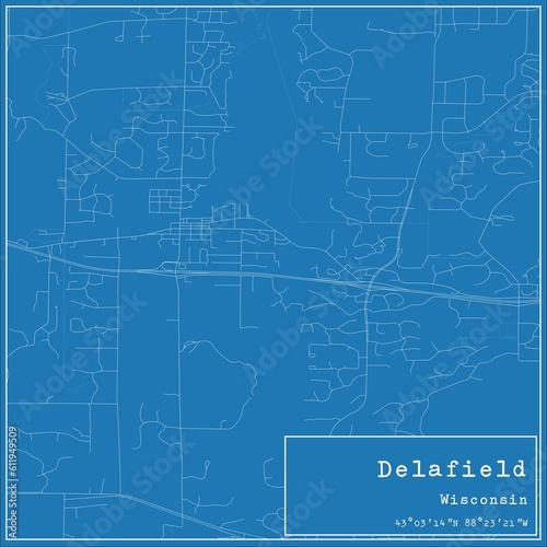 Blueprint US city map of Delafield, Wisconsin. photo