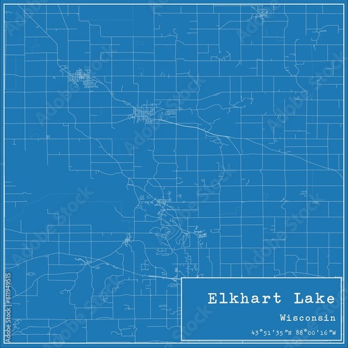 Blueprint US city map of Elkhart Lake  Wisconsin.