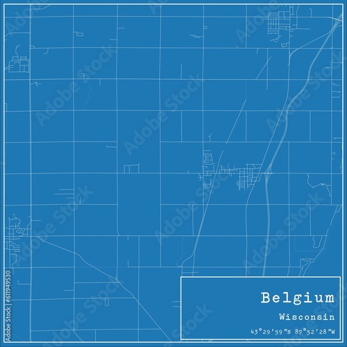 Blueprint US city map of Belgium, Wisconsin.