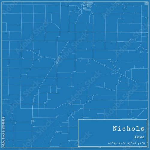 Blueprint US city map of Nichols, Iowa. photo