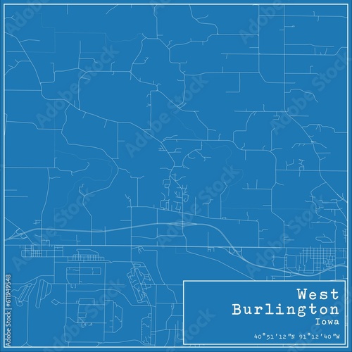 Blueprint US city map of West Burlington, Iowa. photo