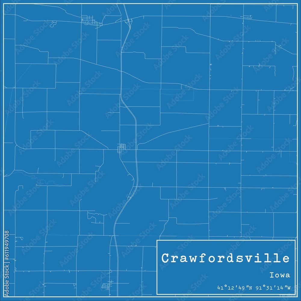 Obraz premium Blueprint US city map of Crawfordsville, Iowa.