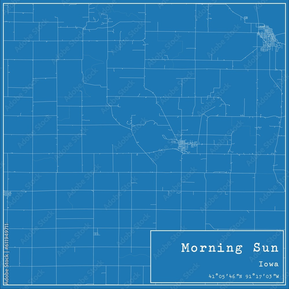 Blueprint US city map of Morning Sun, Iowa.