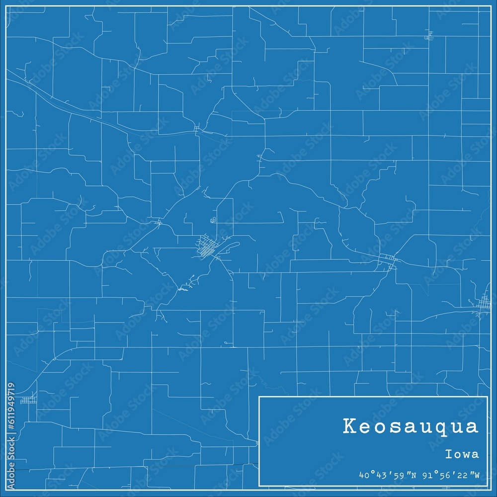 Blueprint US city map of Keosauqua, Iowa.