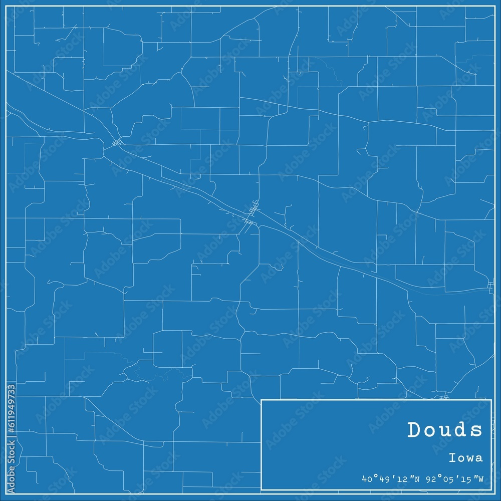 Blueprint US city map of Douds, Iowa.