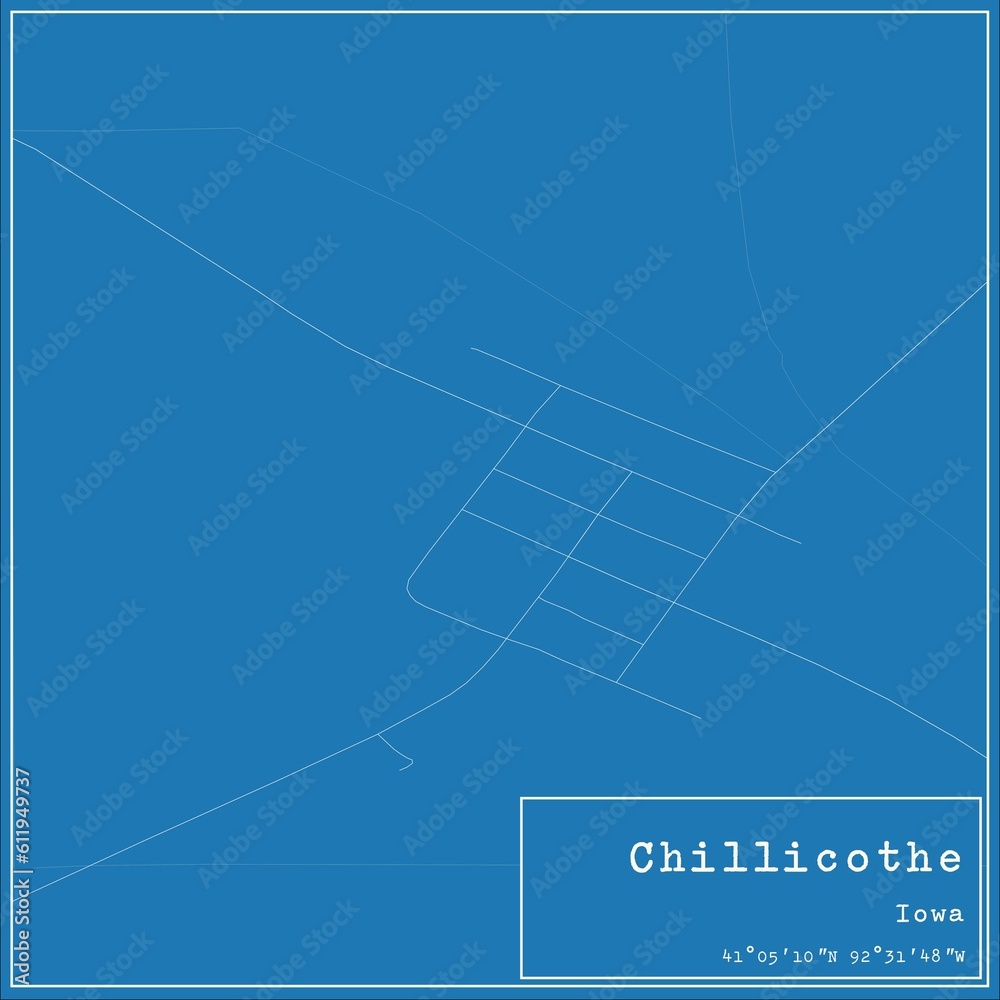 Blueprint US city map of Chillicothe, Iowa.