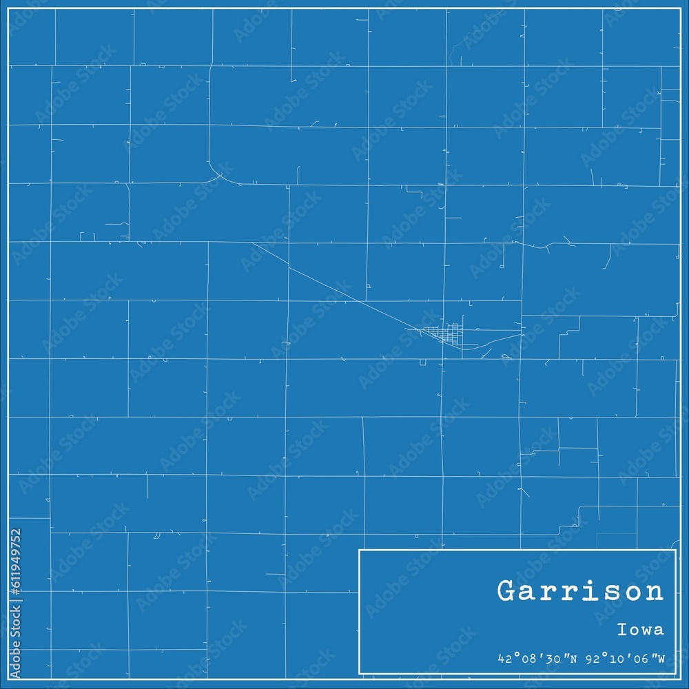 Blueprint US city map of Garrison, Iowa.