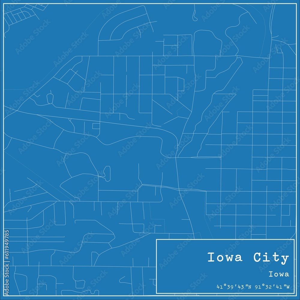 Fototapeta premium Blueprint US city map of Iowa City, Iowa.